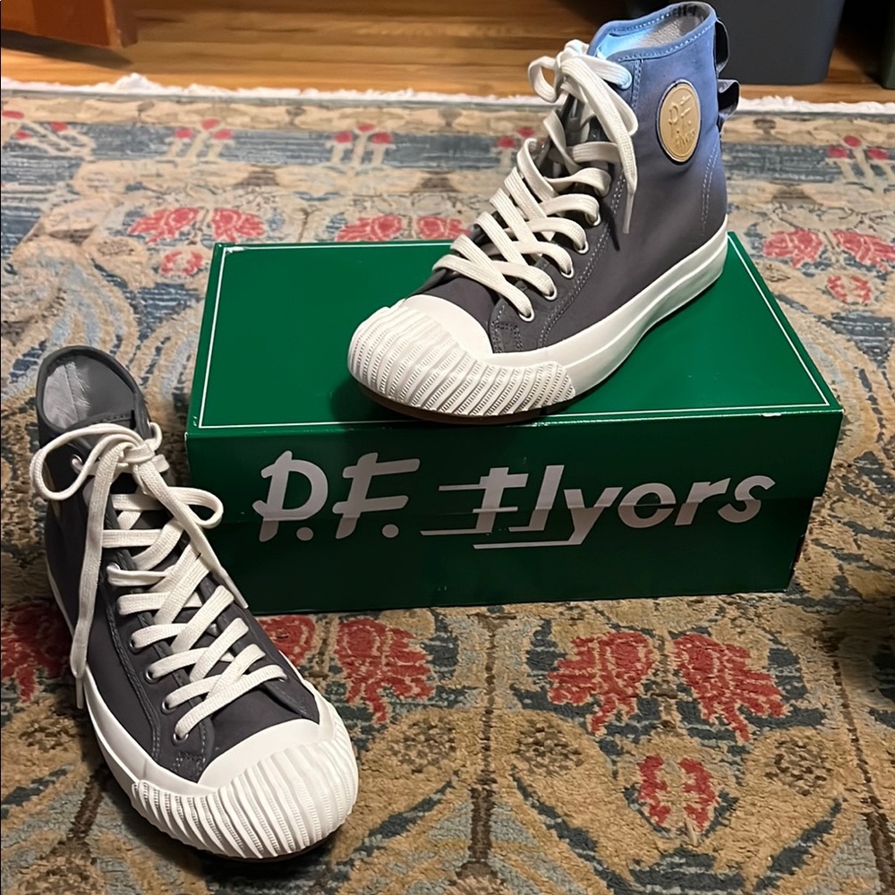 P.F. Flyers High-Top Grounder Sneakers in Grey and  White 9 men/ 10.5 women NEW!